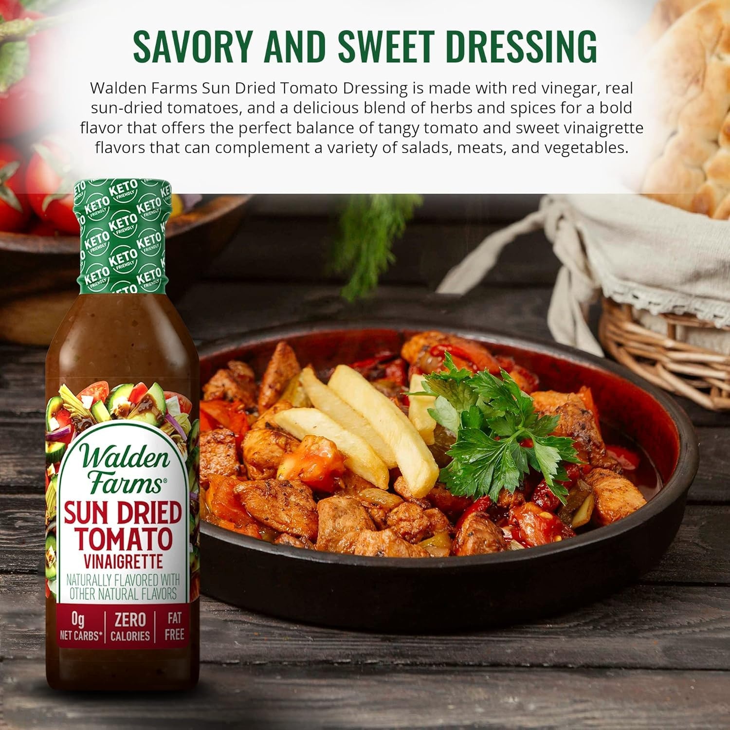 image:imageWalden Farms Ranch Dressing CalorieFree GlutenFree Low Carb KetoFriendly SugarFree DairyFree Creamy Ranch Flavor 1 Pack 12 oz BottleSun Dried Tomato Vinaigrette