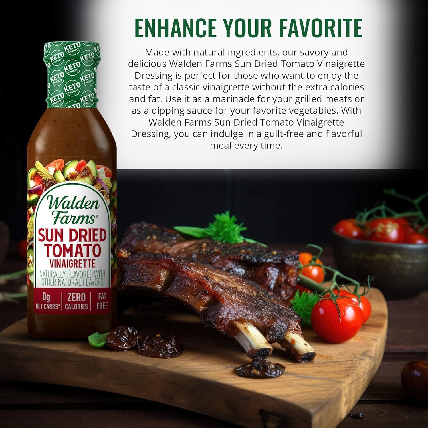 image:imageWalden Farms Ranch Dressing CalorieFree GlutenFree Low Carb KetoFriendly SugarFree DairyFree Creamy Ranch Flavor 1 Pack 12 oz BottleSun Dried Tomato Vinaigrette