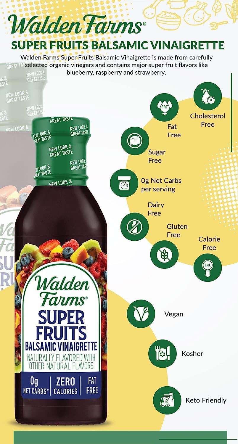 image:imageWalden Farms Ranch Dressing CalorieFree GlutenFree Low Carb KetoFriendly SugarFree DairyFree Creamy Ranch Flavor 1 Pack 12 oz BottleSuper Fruits Balsamic Vinaigrette