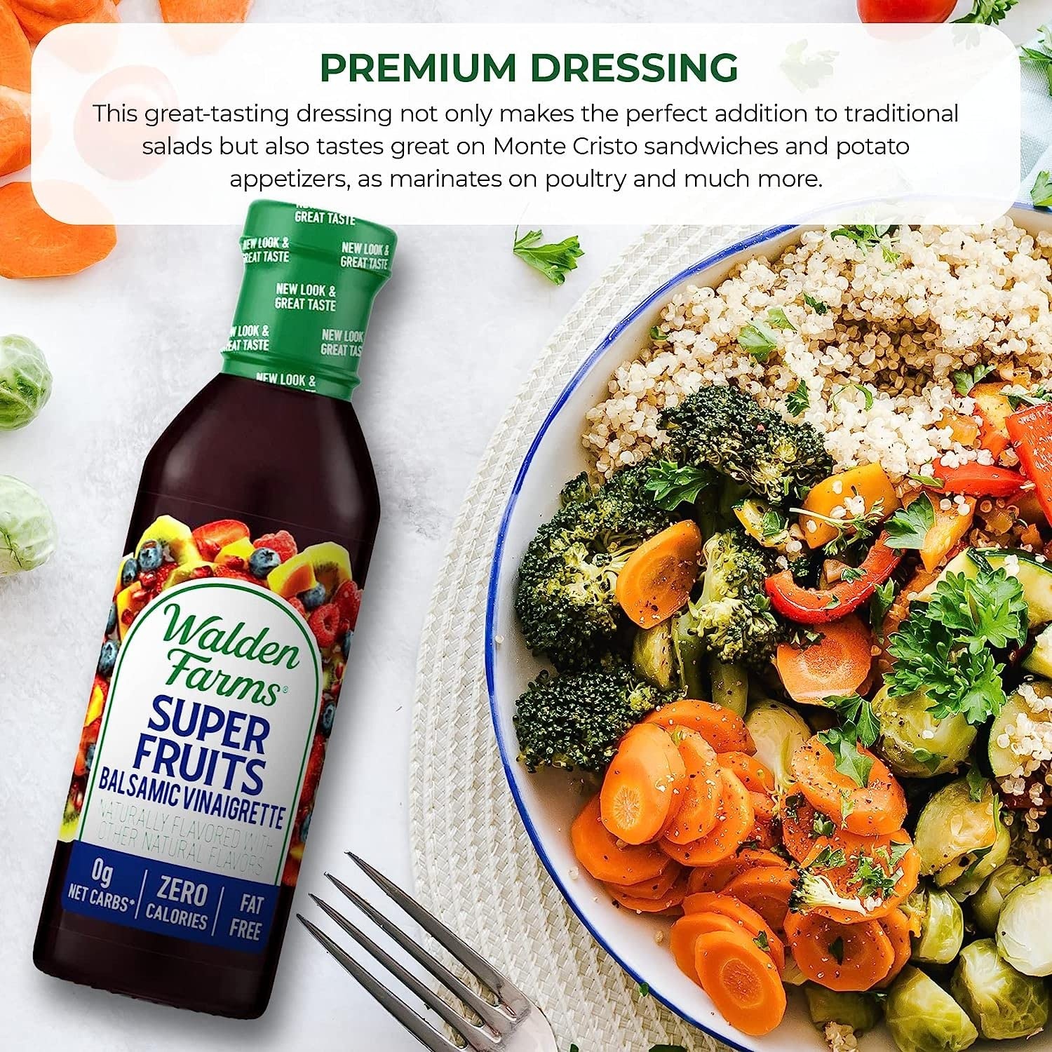 image:imageWalden Farms Ranch Dressing CalorieFree GlutenFree Low Carb KetoFriendly SugarFree DairyFree Creamy Ranch Flavor 1 Pack 12 oz BottleSuper Fruits Balsamic Vinaigrette