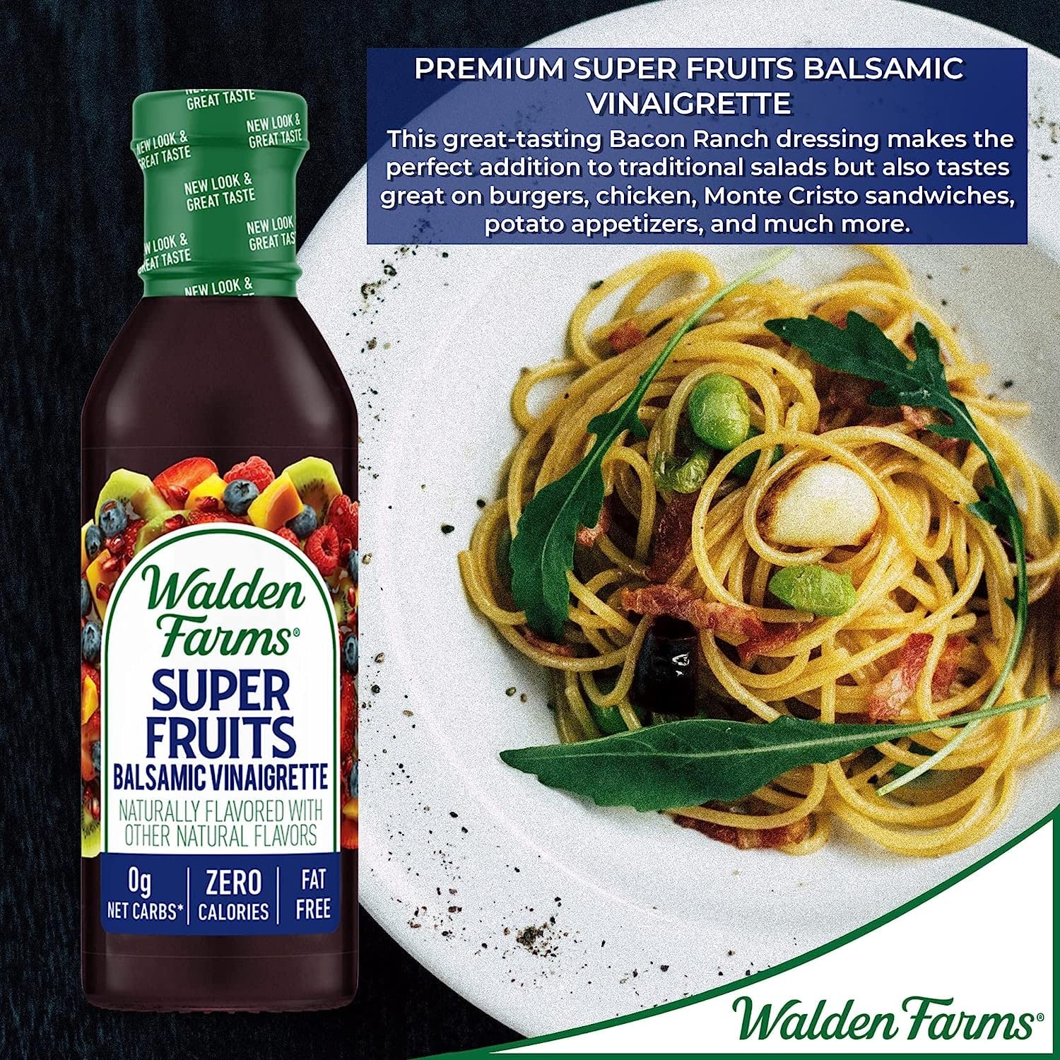 image:imageWalden Farms Ranch Dressing CalorieFree GlutenFree Low Carb KetoFriendly SugarFree DairyFree Creamy Ranch Flavor 1 Pack 12 oz BottleSuper Fruits Balsamic Vinaigrette
