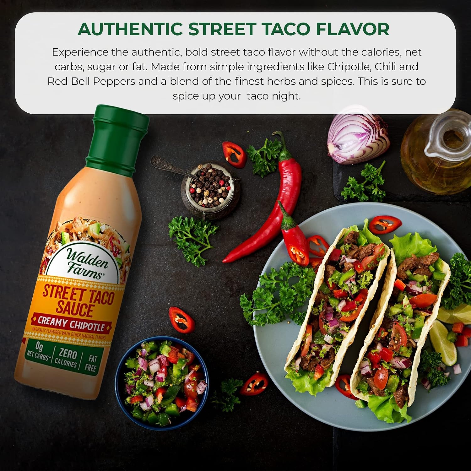 image:imageWalden Farms Street Taco Sauce Lime Crema CalorieFree GlutenFree Low Carb KetoFriendly SugarFree Tangy Lime Crema Flavor 12 oz BottleCreamy Chipotle