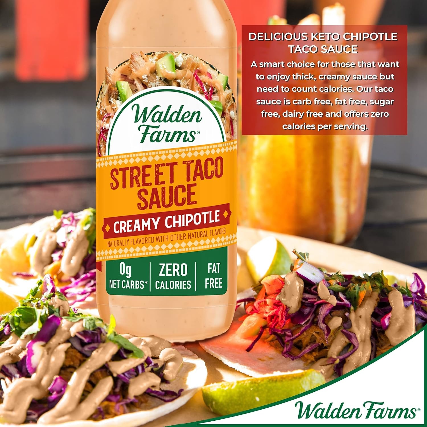 image:imageWalden Farms Street Taco Sauce Lime Crema CalorieFree GlutenFree Low Carb KetoFriendly SugarFree Tangy Lime Crema Flavor 12 oz BottleCreamy Chipotle