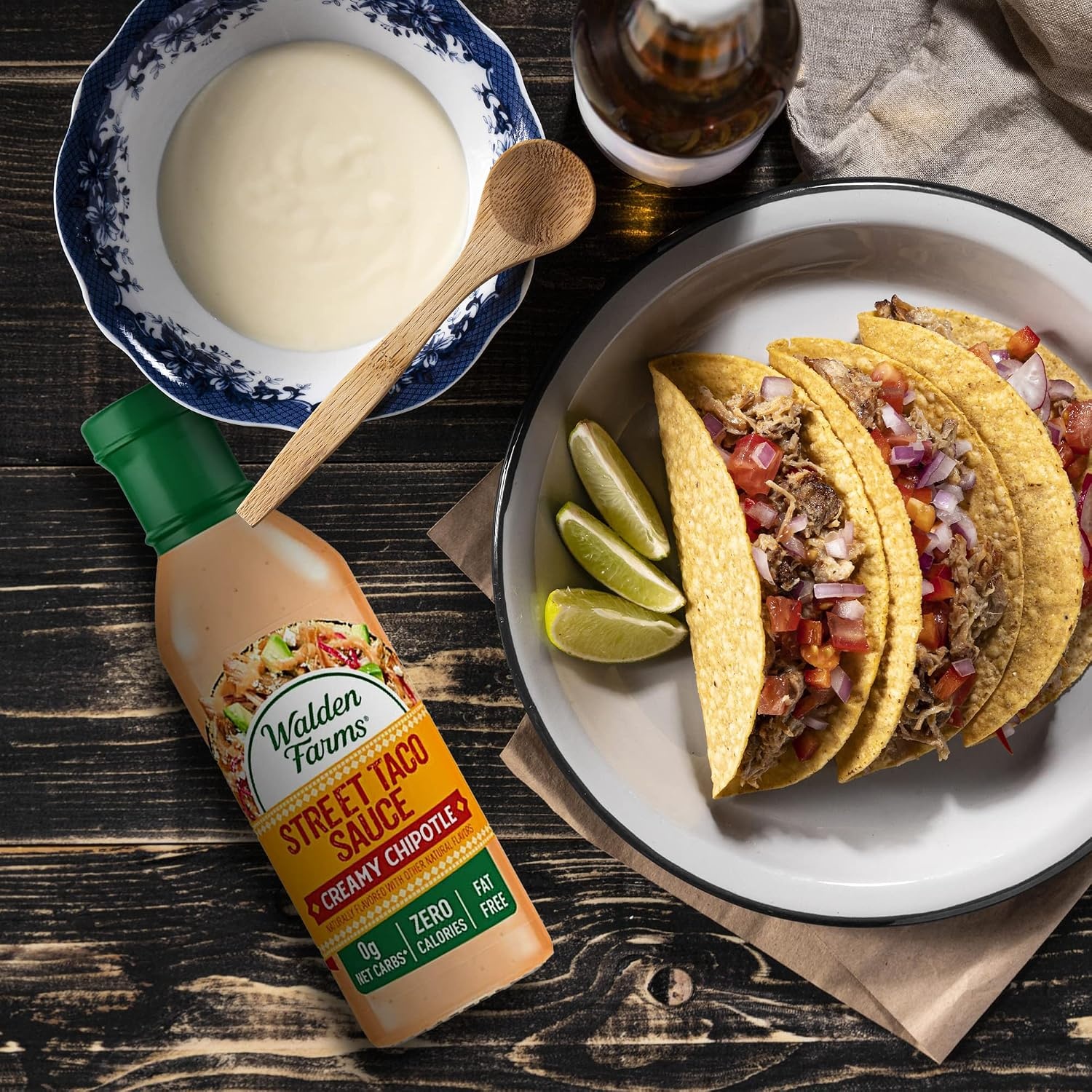 image:imageWalden Farms Street Taco Sauce Lime Crema CalorieFree GlutenFree Low Carb KetoFriendly SugarFree Tangy Lime Crema Flavor 12 oz BottleCreamy Chipotle