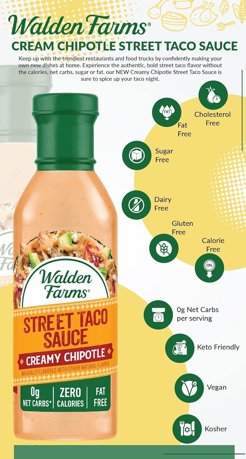 image:imageWalden Farms Street Taco Sauce Lime Crema CalorieFree GlutenFree Low Carb KetoFriendly SugarFree Tangy Lime Crema Flavor 12 oz BottleCreamy Chipotle