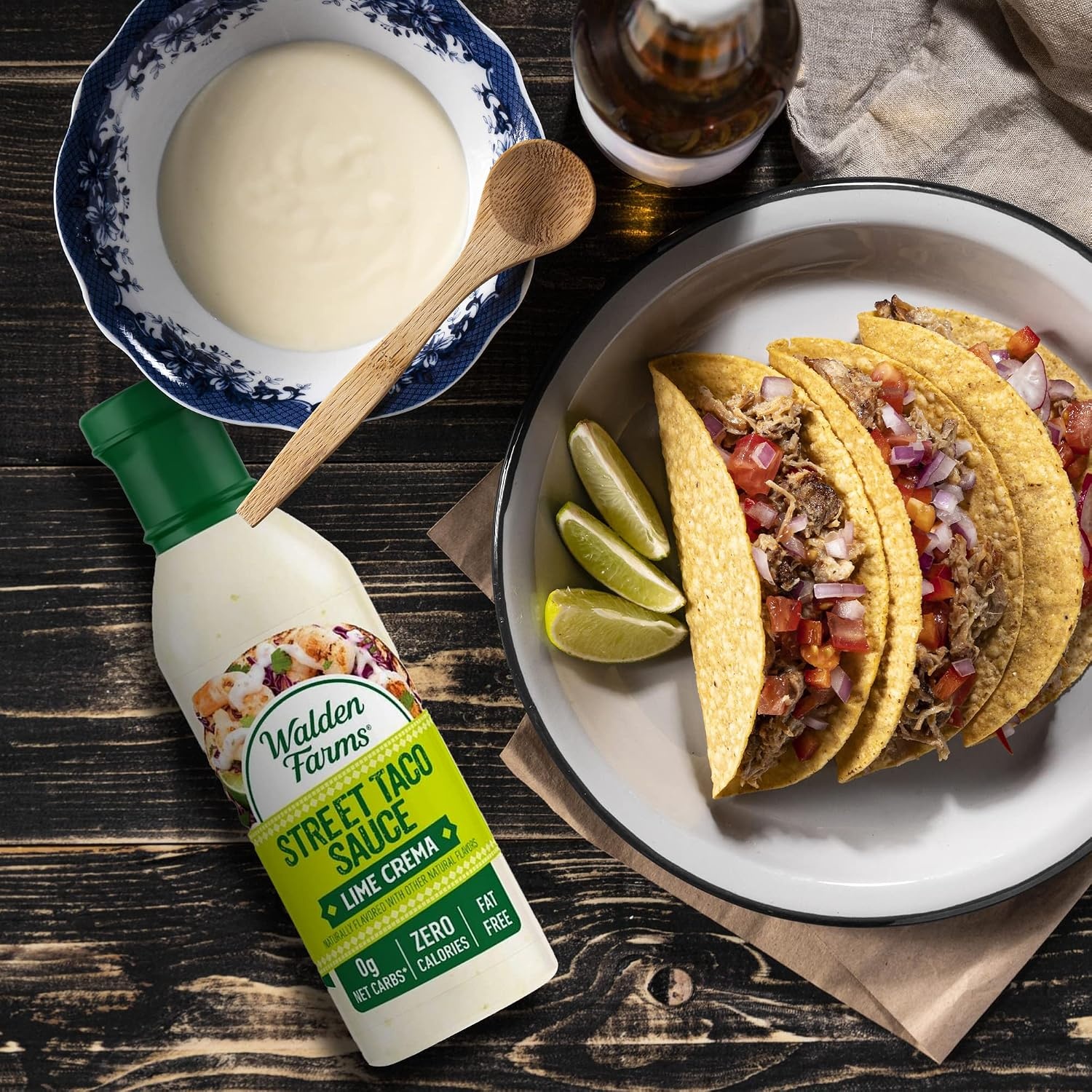image:imageWalden Farms Street Taco Sauce Lime Crema CalorieFree GlutenFree Low Carb KetoFriendly SugarFree Tangy Lime Crema Flavor 12 oz BottleLime Crema