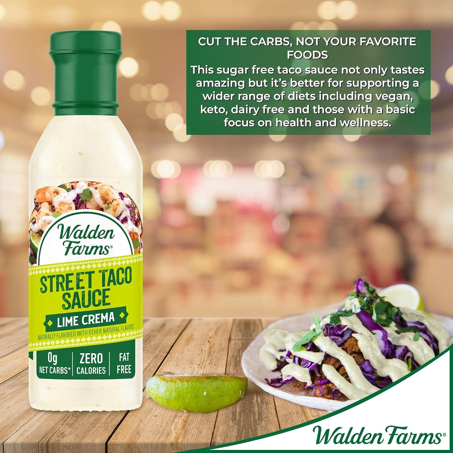 image:imageWalden Farms Street Taco Sauce Lime Crema CalorieFree GlutenFree Low Carb KetoFriendly SugarFree Tangy Lime Crema Flavor 12 oz BottleLime Crema