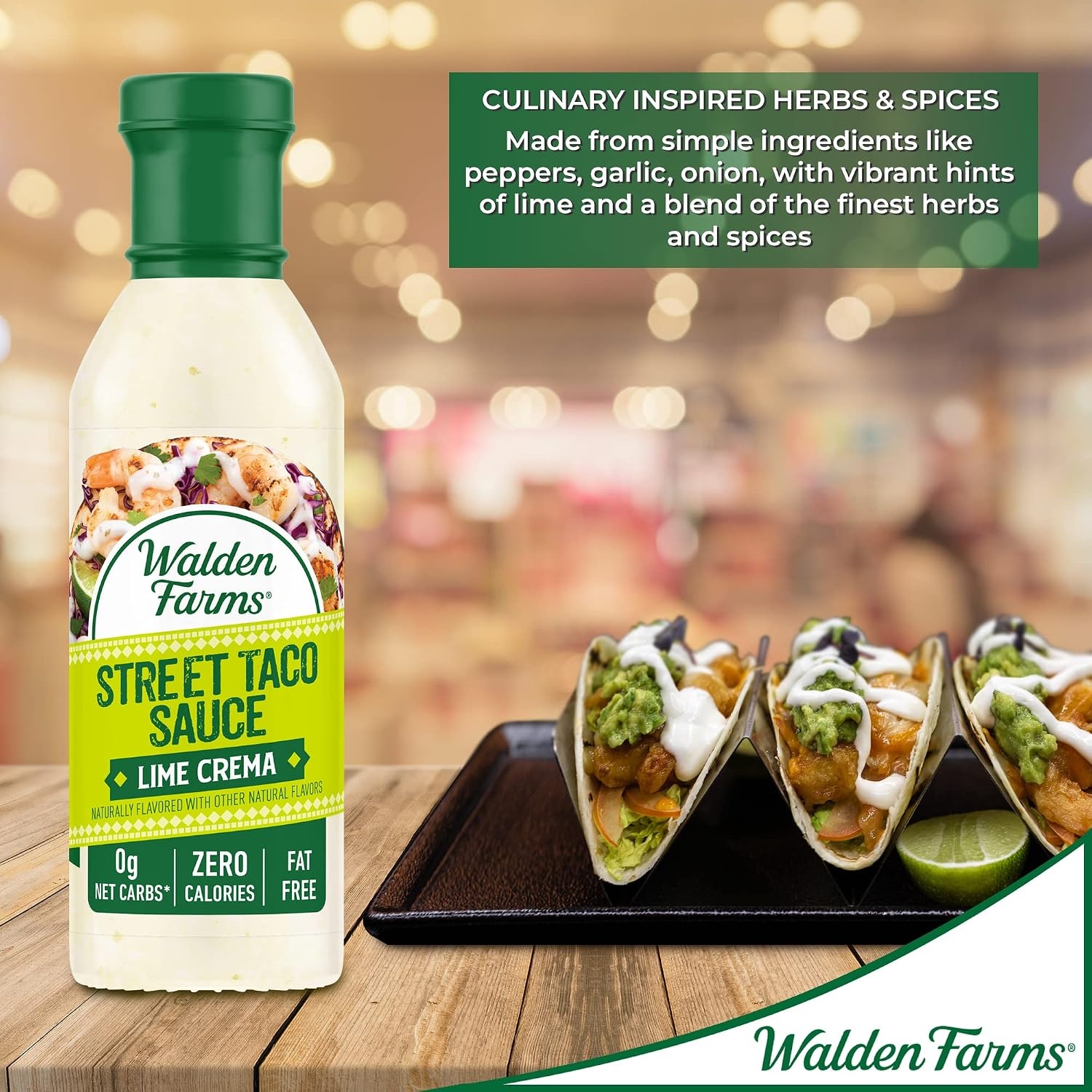 image:imageWalden Farms Street Taco Sauce Lime Crema CalorieFree GlutenFree Low Carb KetoFriendly SugarFree Tangy Lime Crema Flavor 12 oz BottleLime Crema