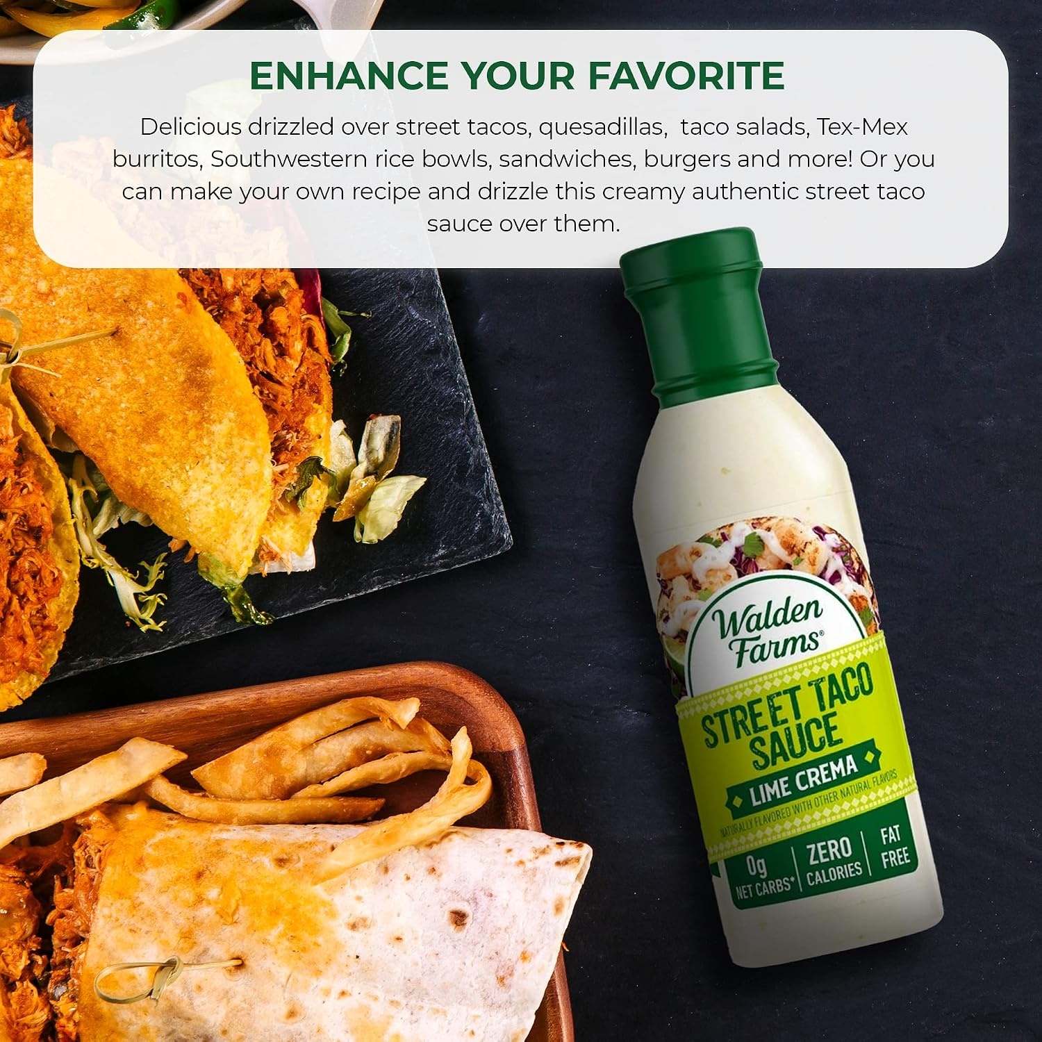 image:imageWalden Farms Street Taco Sauce Lime Crema CalorieFree GlutenFree Low Carb KetoFriendly SugarFree Tangy Lime Crema Flavor 12 oz BottleLime Crema