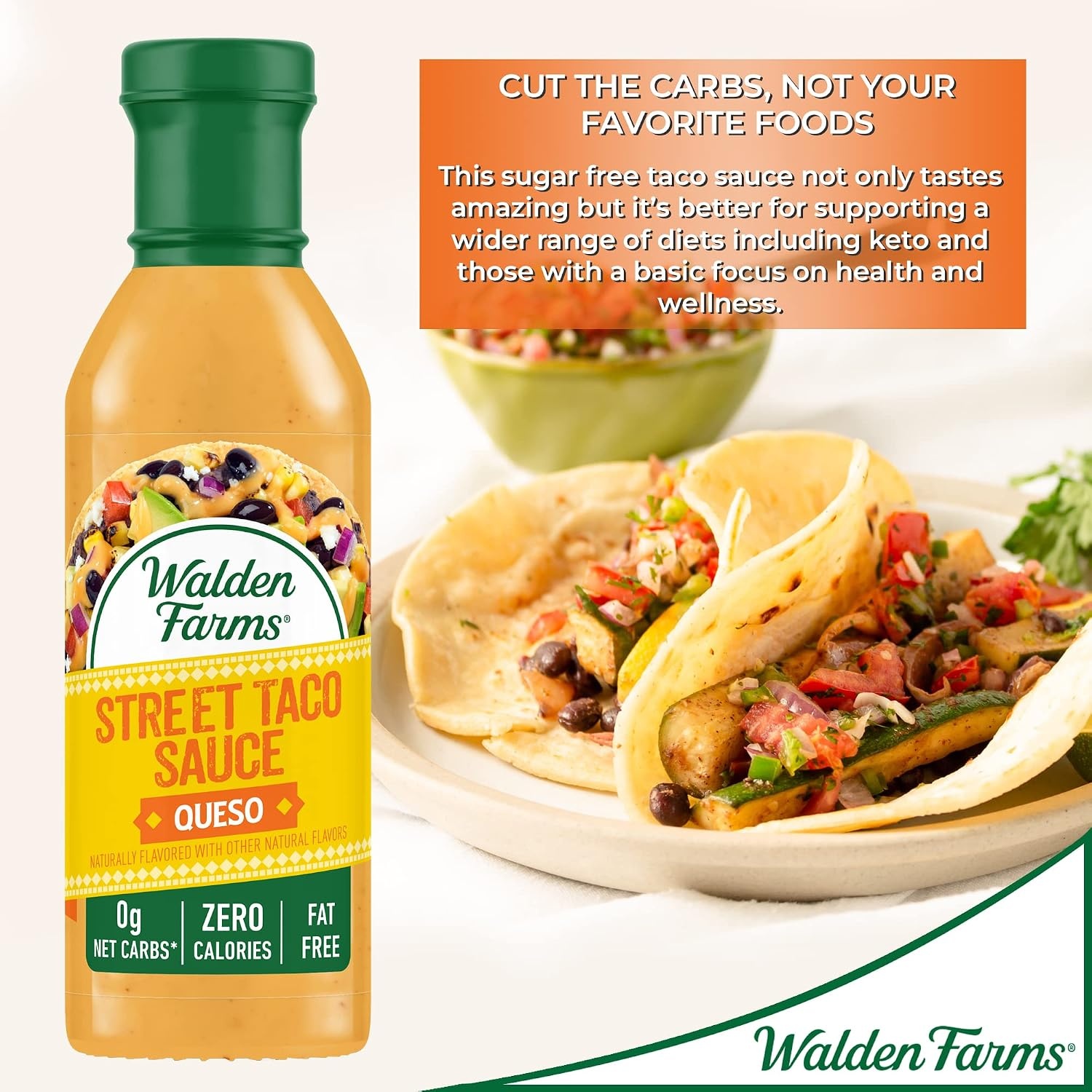 image:imageWalden Farms Street Taco Sauce Lime Crema CalorieFree GlutenFree Low Carb KetoFriendly SugarFree Tangy Lime Crema Flavor 12 oz BottleQueso
