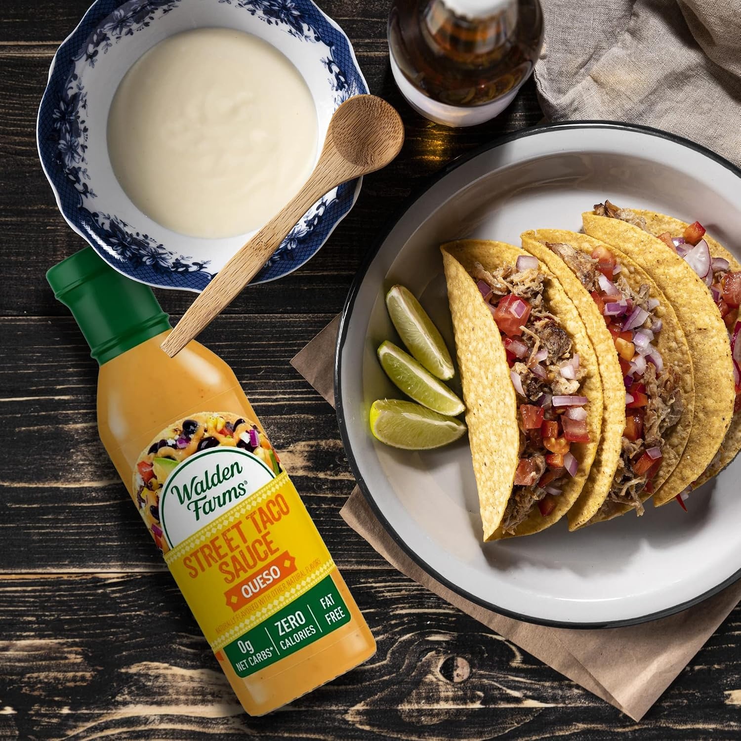 image:imageWalden Farms Street Taco Sauce Lime Crema CalorieFree GlutenFree Low Carb KetoFriendly SugarFree Tangy Lime Crema Flavor 12 oz BottleQueso