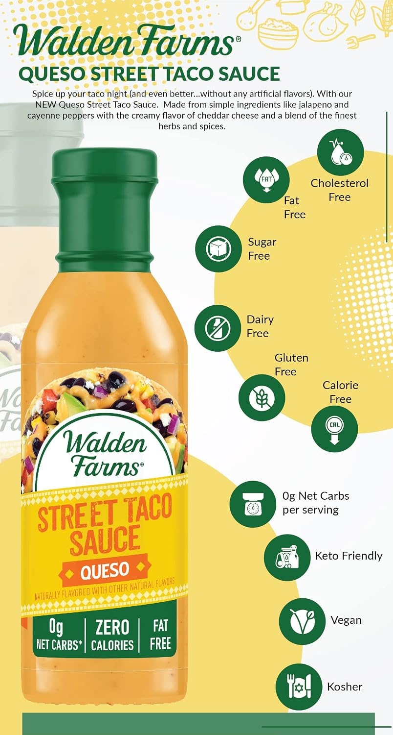 image:imageWalden Farms Street Taco Sauce Lime Crema CalorieFree GlutenFree Low Carb KetoFriendly SugarFree Tangy Lime Crema Flavor 12 oz BottleQueso