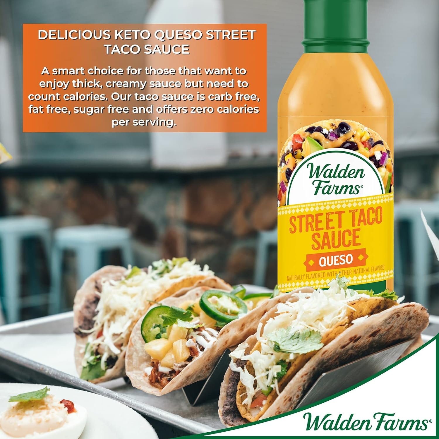 image:imageWalden Farms Street Taco Sauce Lime Crema CalorieFree GlutenFree Low Carb KetoFriendly SugarFree Tangy Lime Crema Flavor 12 oz BottleQueso