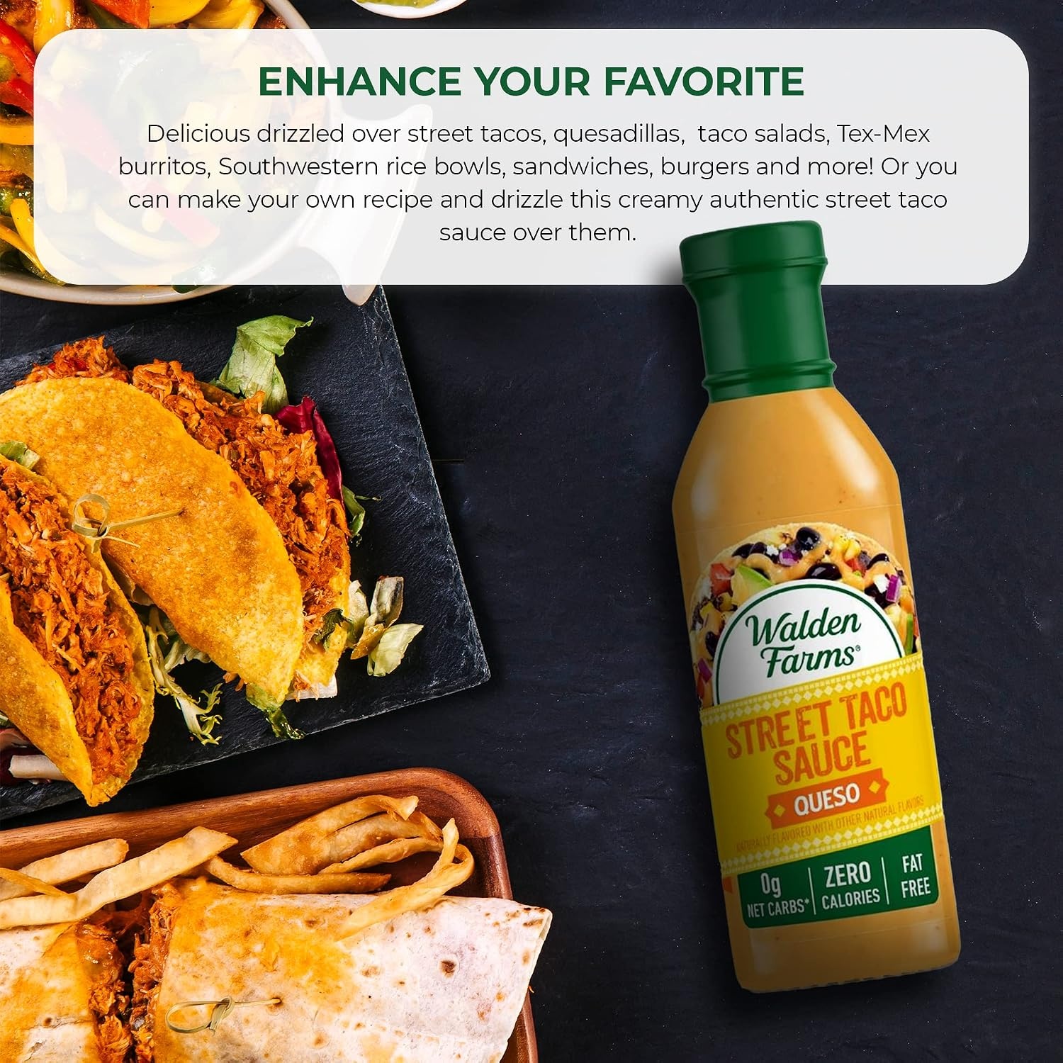 image:imageWalden Farms Street Taco Sauce Lime Crema CalorieFree GlutenFree Low Carb KetoFriendly SugarFree Tangy Lime Crema Flavor 12 oz BottleQueso
