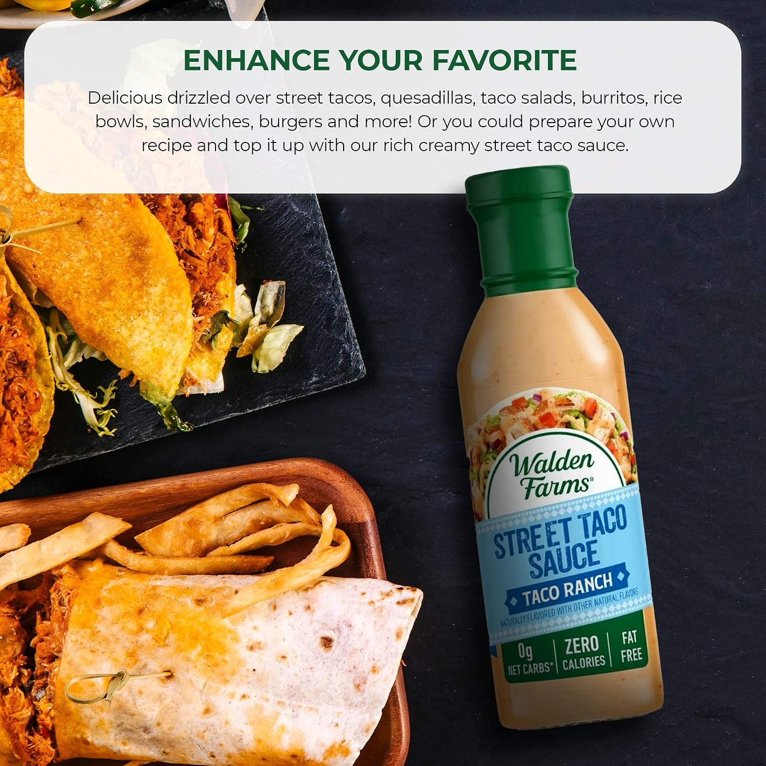image:imageWalden Farms Street Taco Sauce Lime Crema CalorieFree GlutenFree Low Carb KetoFriendly SugarFree Tangy Lime Crema Flavor 12 oz BottleTaco Ranch