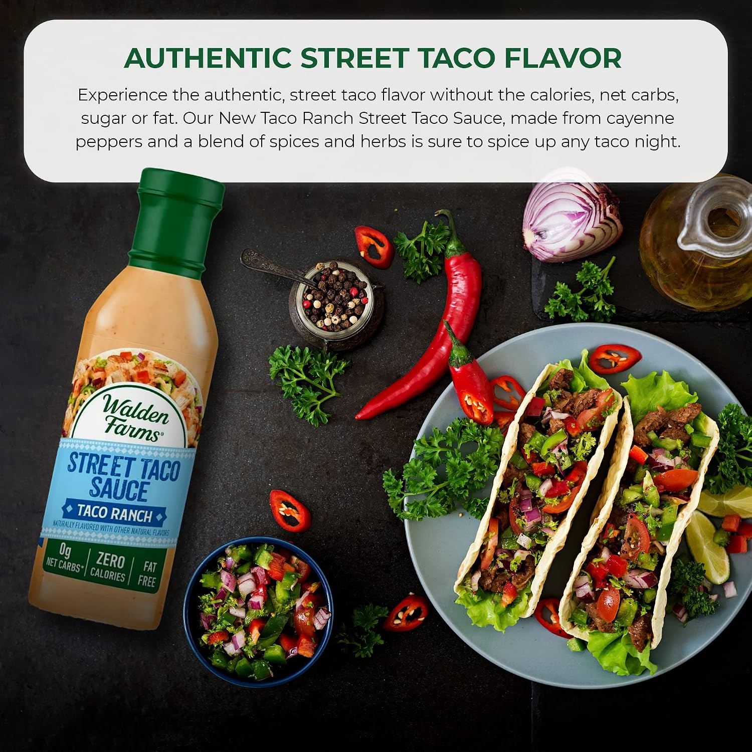 image:imageWalden Farms Street Taco Sauce Lime Crema CalorieFree GlutenFree Low Carb KetoFriendly SugarFree Tangy Lime Crema Flavor 12 oz BottleTaco Ranch