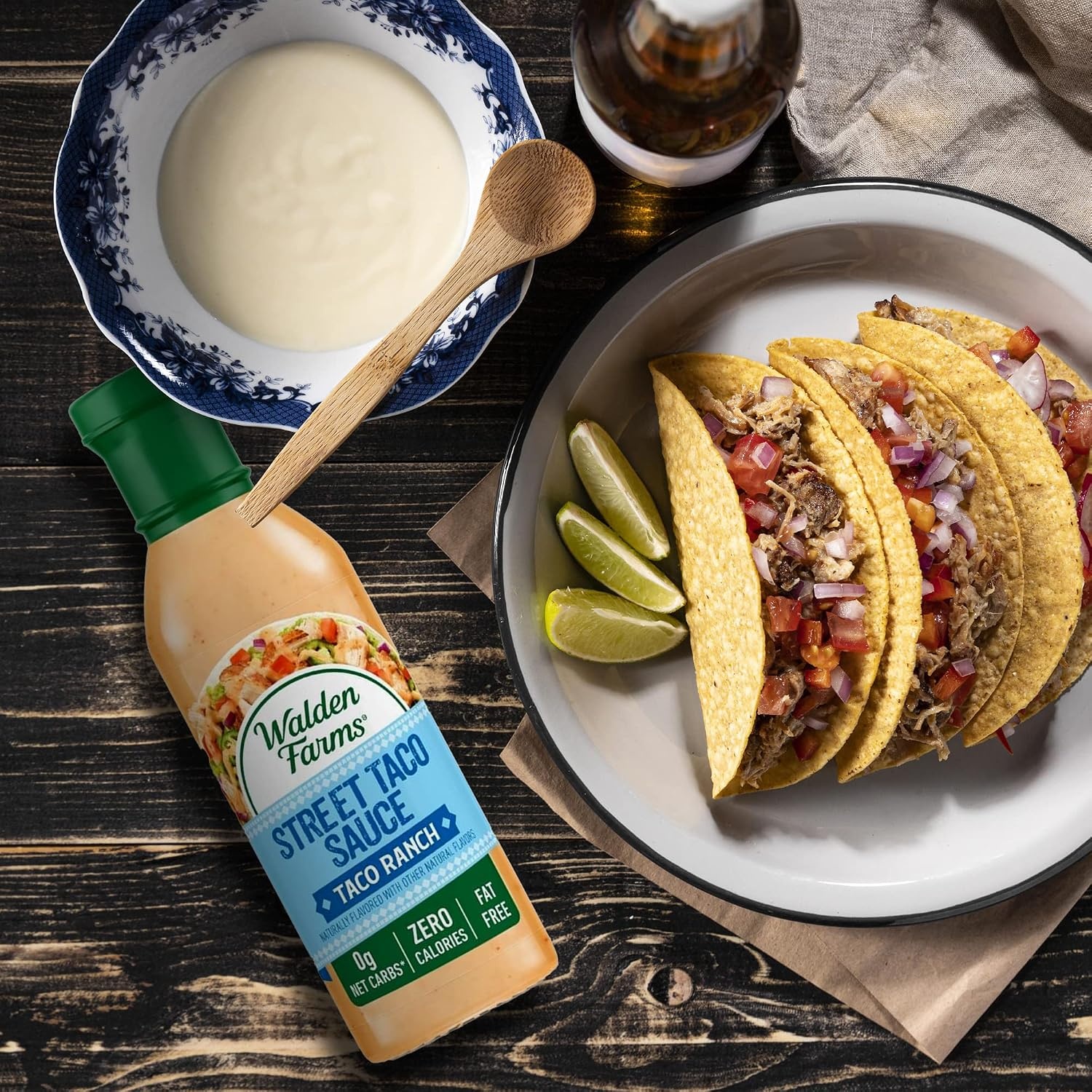 image:imageWalden Farms Street Taco Sauce Lime Crema CalorieFree GlutenFree Low Carb KetoFriendly SugarFree Tangy Lime Crema Flavor 12 oz BottleTaco Ranch