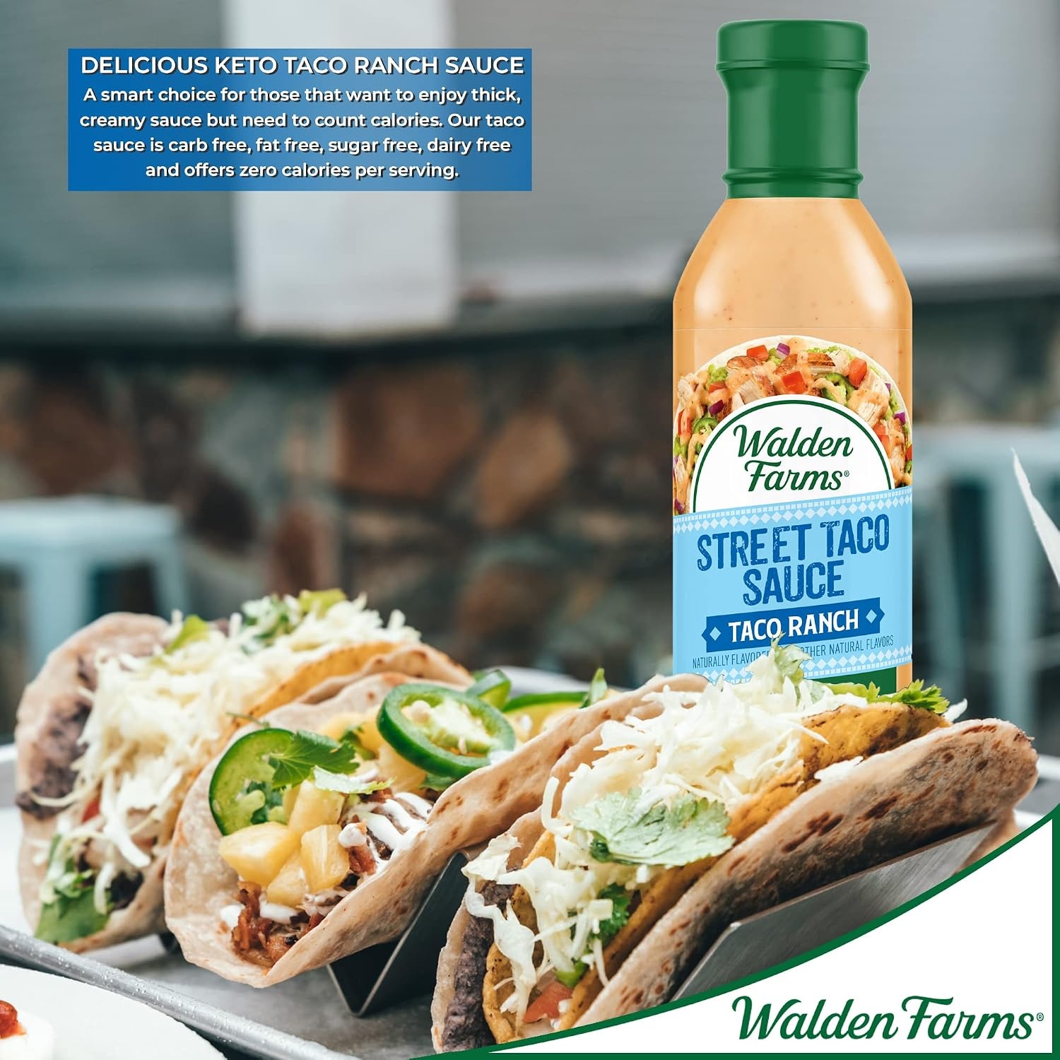 image:imageWalden Farms Street Taco Sauce Lime Crema CalorieFree GlutenFree Low Carb KetoFriendly SugarFree Tangy Lime Crema Flavor 12 oz BottleTaco Ranch
