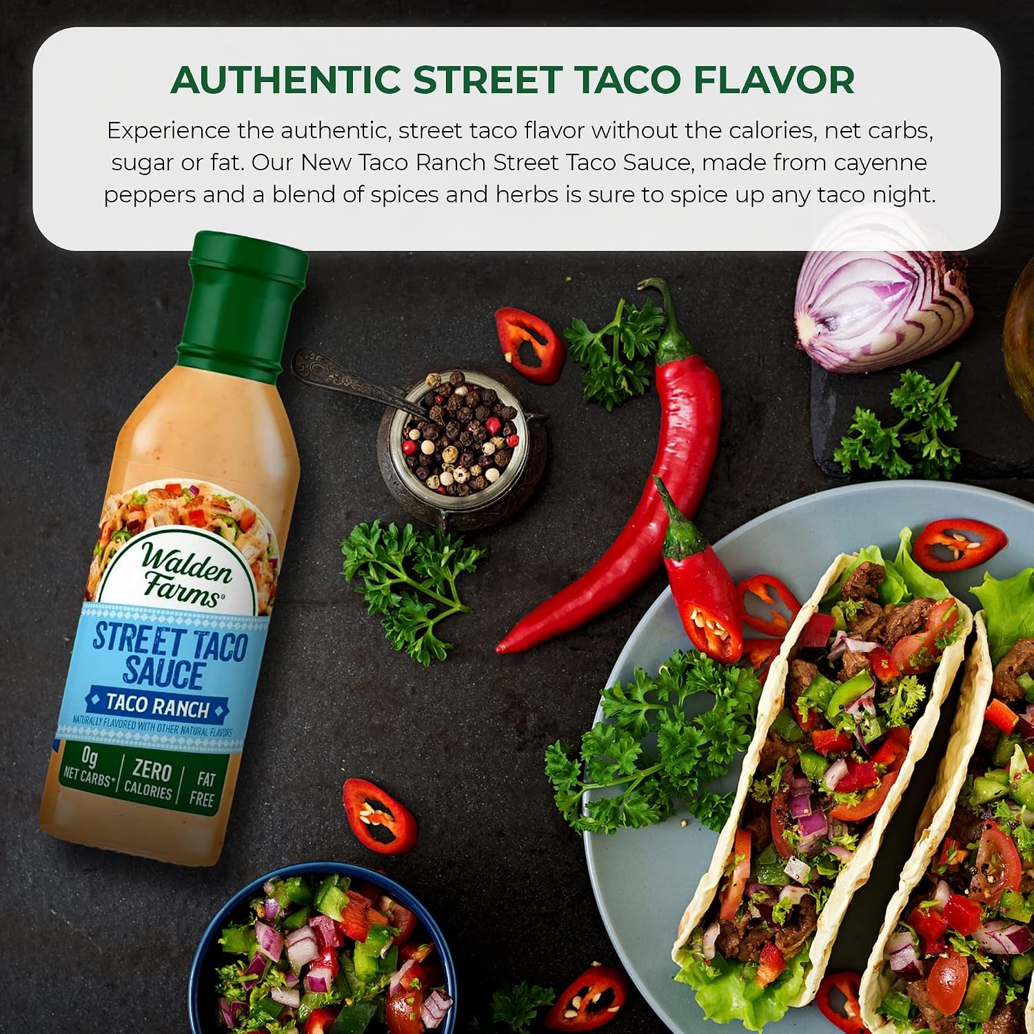 image:imageWalden Farms Street Taco Sauce Lime Crema CalorieFree GlutenFree Low Carb KetoFriendly SugarFree Tangy Lime Crema Flavor 12 oz BottleTaco Ranch