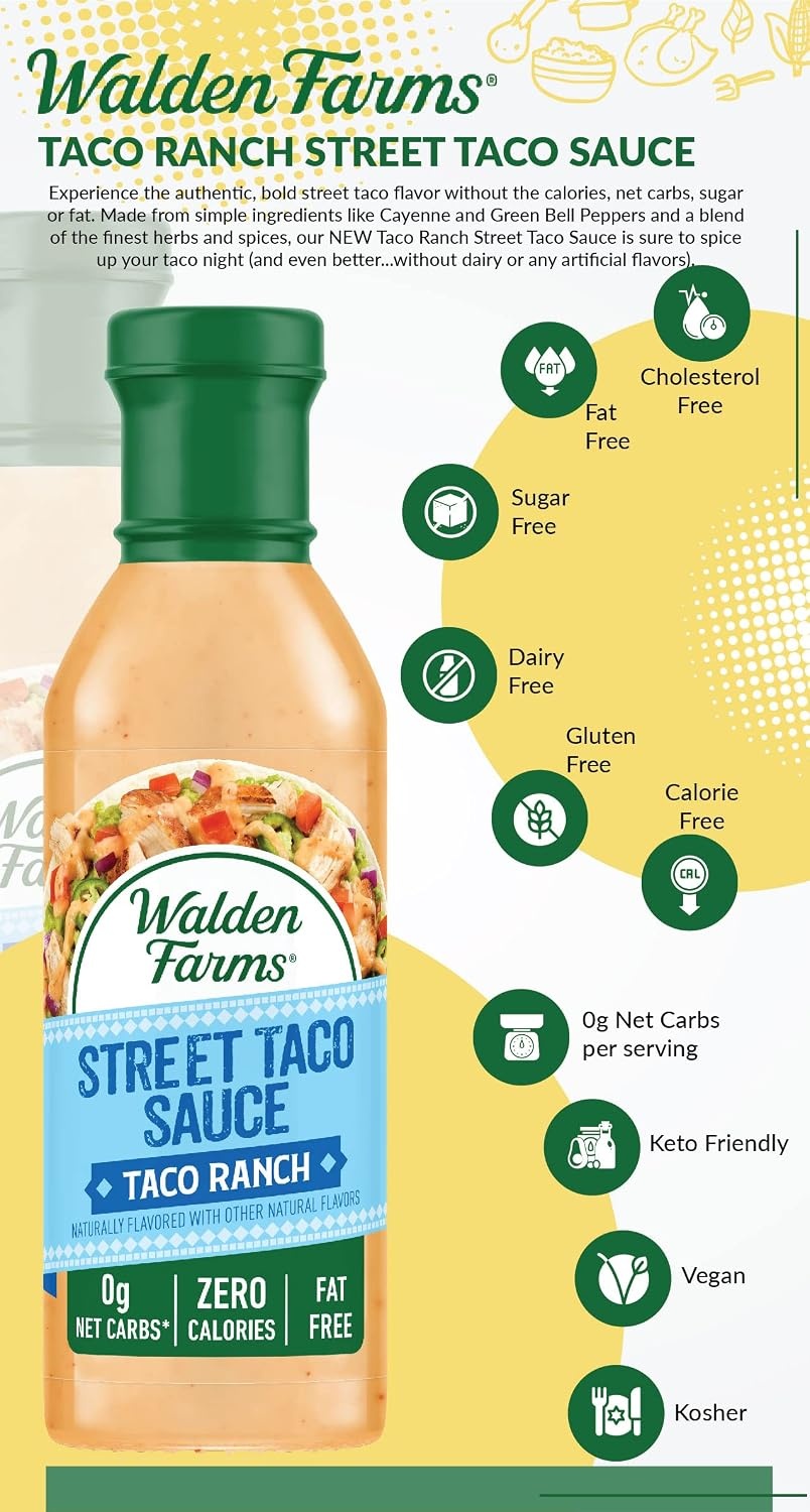 image:imageWalden Farms Street Taco Sauce Lime Crema CalorieFree GlutenFree Low Carb KetoFriendly SugarFree Tangy Lime Crema Flavor 12 oz BottleTaco Ranch