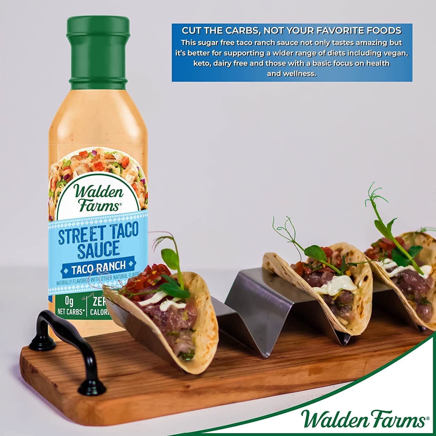 image:imageWalden Farms Street Taco Sauce Lime Crema CalorieFree GlutenFree Low Carb KetoFriendly SugarFree Tangy Lime Crema Flavor 12 oz BottleTaco Ranch