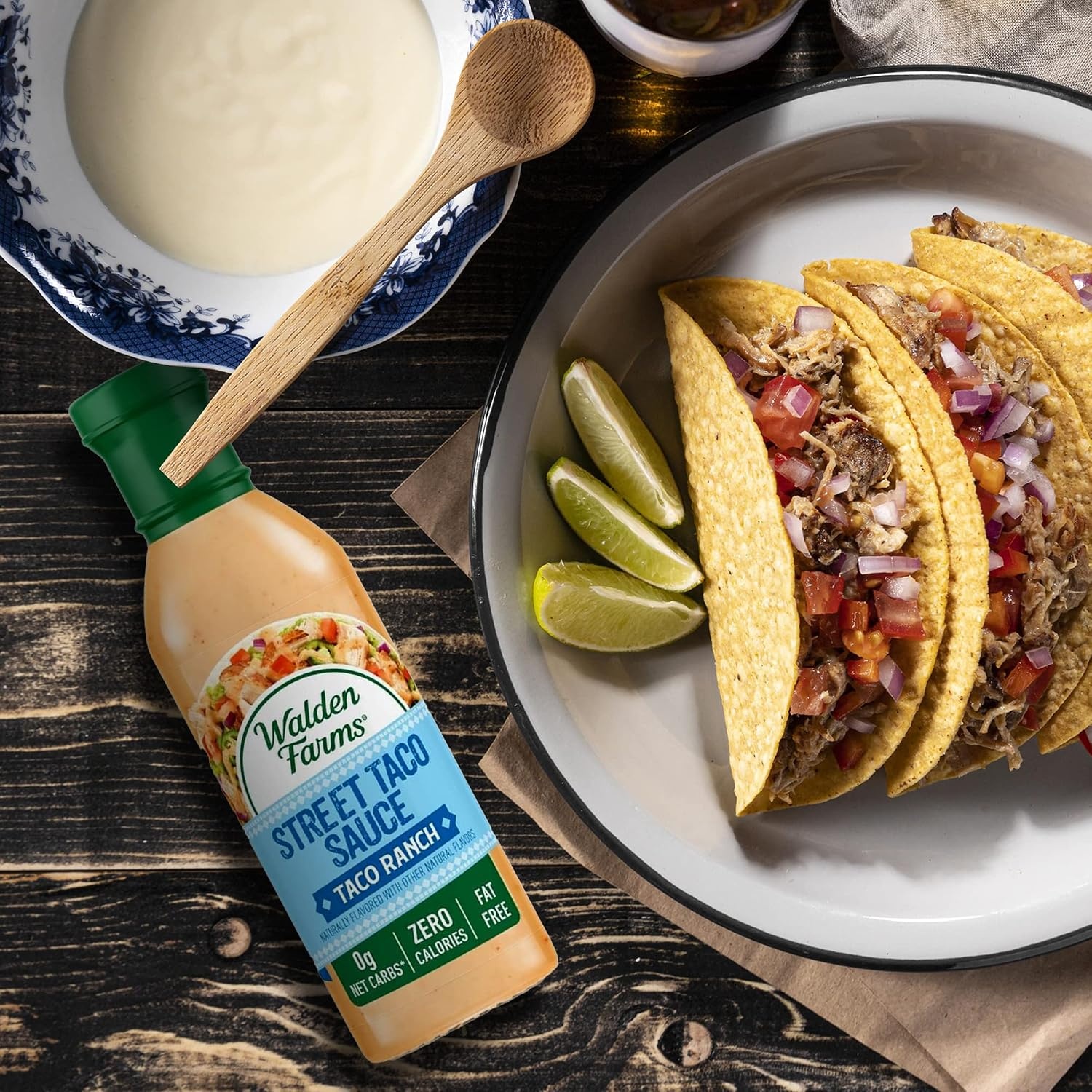 image:imageWalden Farms Street Taco Sauce Lime Crema CalorieFree GlutenFree Low Carb KetoFriendly SugarFree Tangy Lime Crema Flavor 12 oz BottleTaco Ranch