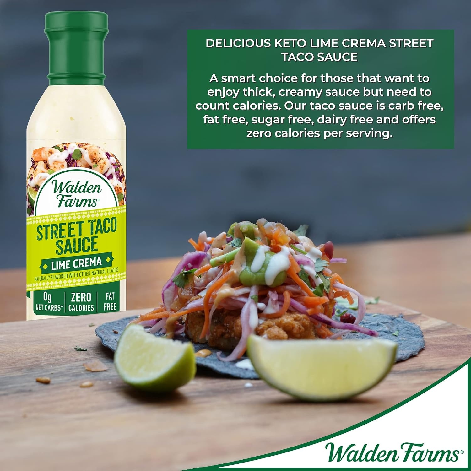 image:imageWalden Farms Street Taco Sauce Lime Crema Dressing for Salad Chips Quesadillas Chicken TexMex Burritos and other Snacks 12 oz Bottle Gluten and Fat Free Vegan and Kosher Creamy Flavor 6 Pack