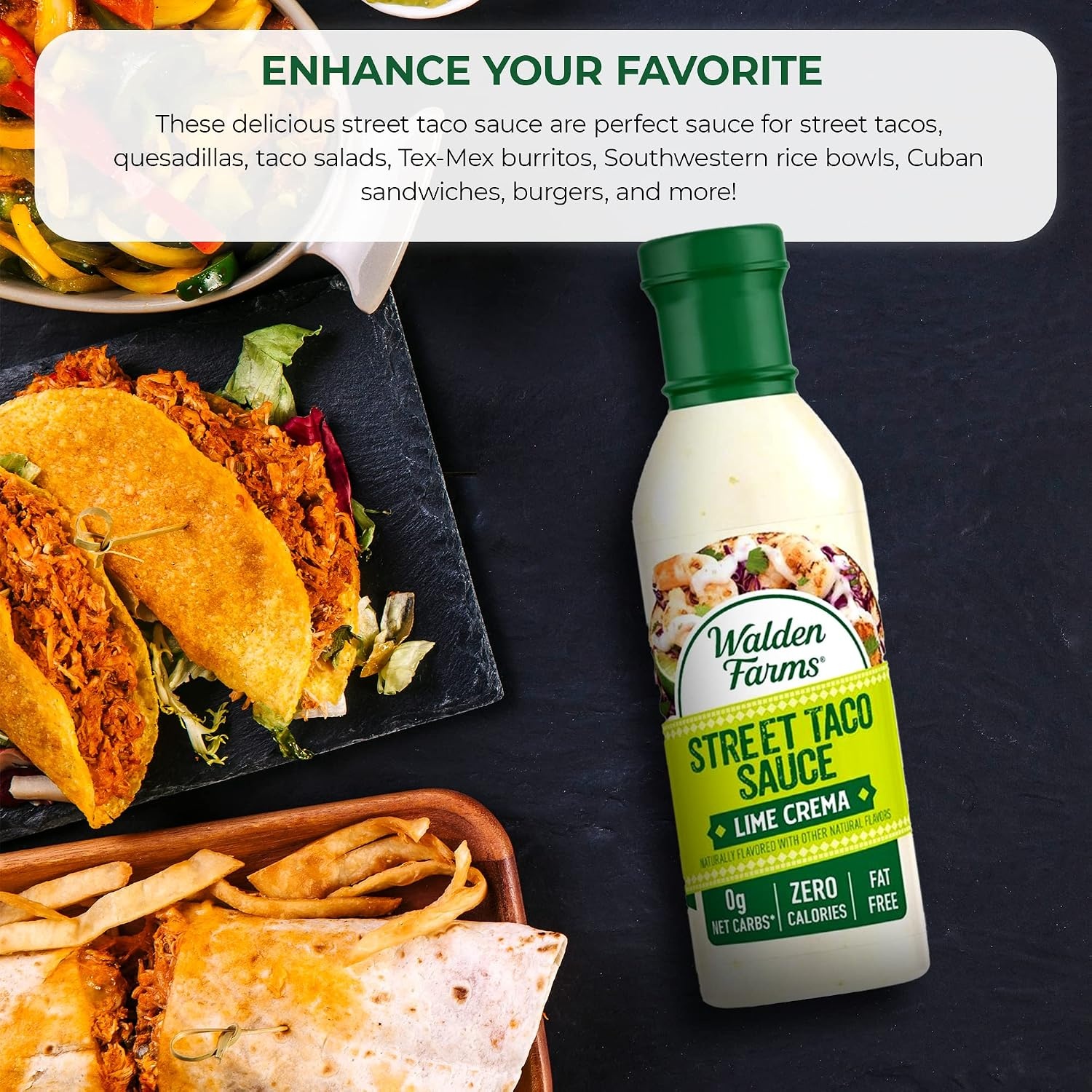 image:imageWalden Farms Street Taco Sauce Lime Crema Dressing for Salad Chips Quesadillas Chicken TexMex Burritos and other Snacks 12 oz Bottle Gluten and Fat Free Vegan and Kosher Creamy Flavor 6 Pack