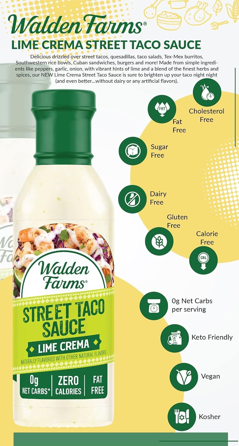 image:imageWalden Farms Street Taco Sauce Lime Crema Dressing for Salad Chips Quesadillas Chicken TexMex Burritos and other Snacks 12 oz Bottle Gluten and Fat Free Vegan and Kosher Creamy Flavor 6 Pack