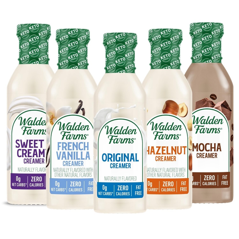 image:imageWalden Farms Coffee Creamers Variety Pack Original Sweet Cream Mocha Hazelnut amp French Vanilla Zero Calorie DairyFree Low Carb KetoFriendly SugarFree 5Pack 12 oz BottlesVariety Of Five