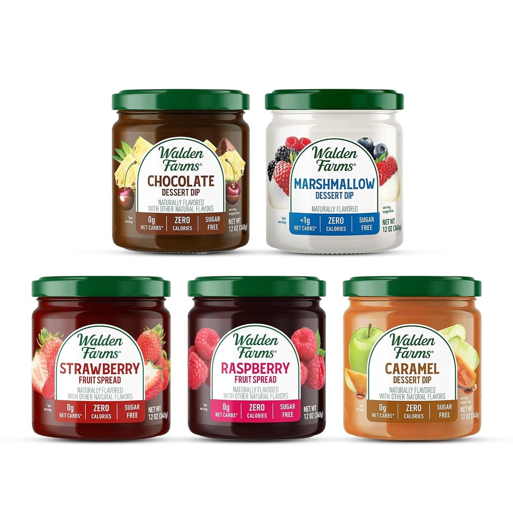 image:imageWalden Farms Variety Pack Fruit and Dipping Spread 12 oz 5 Pack Marshmallow Chocolate Caramel Dip Strawberry and Raspberry Spread Perfect for Dessert Topping Spread Filling and More